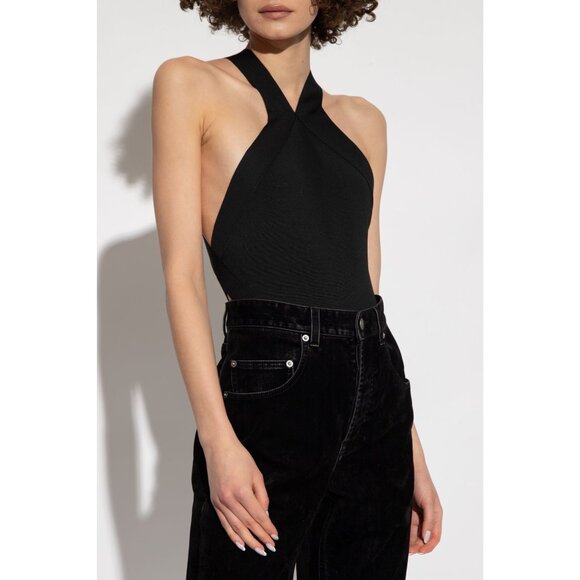 Saint Laurent Crossneck Bodysuit Top in Noir Small Womens Sleevless Top - Picture 16 of 16